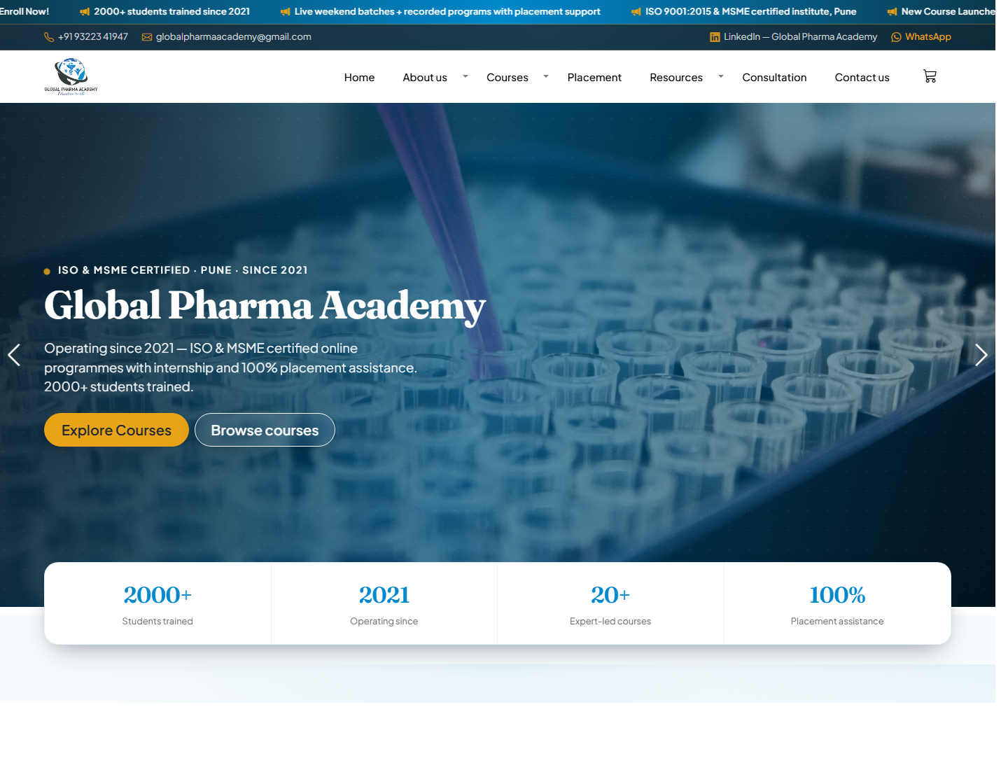 Global Pharma Academy website screenshot