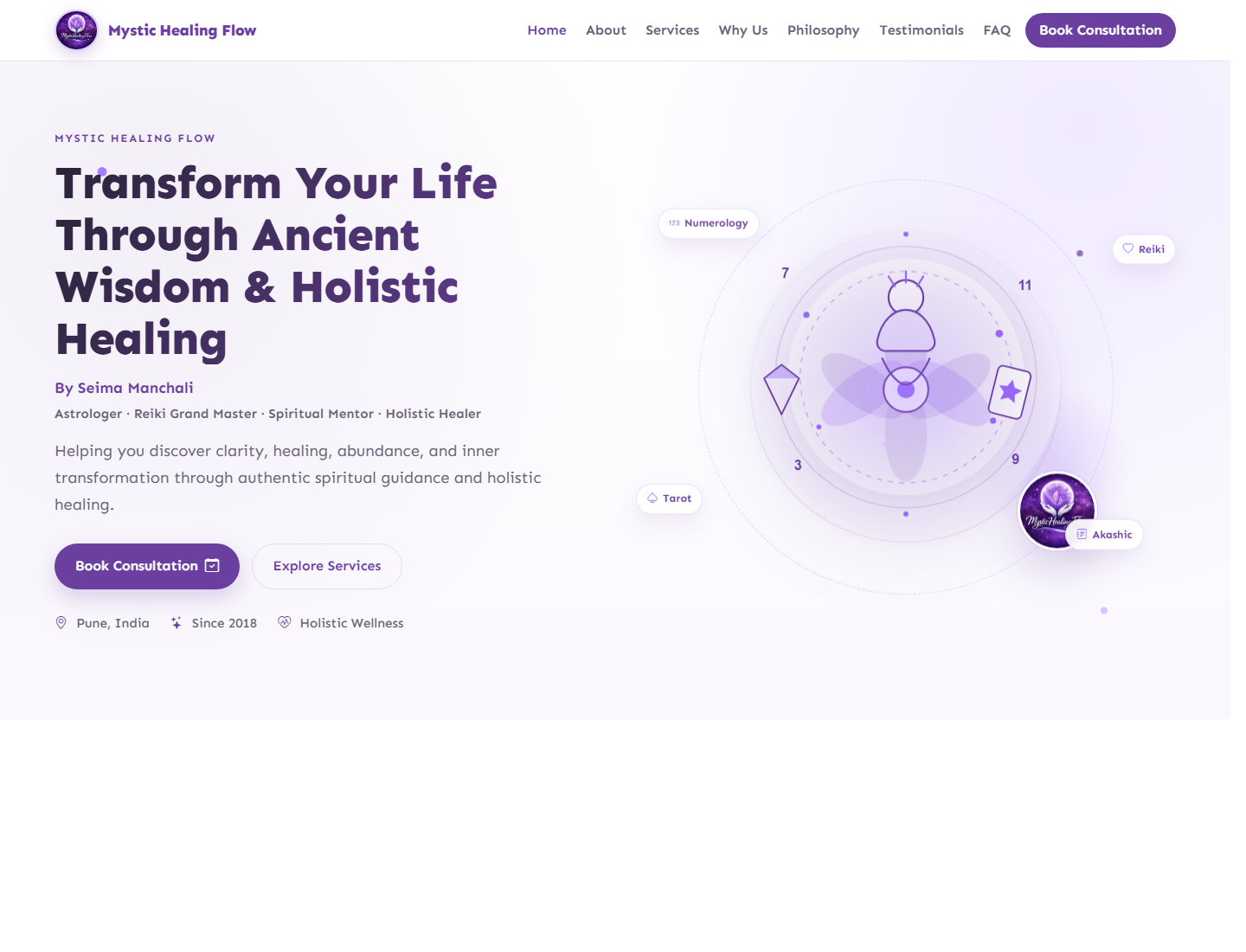 Mystic Healing Flow website screenshot